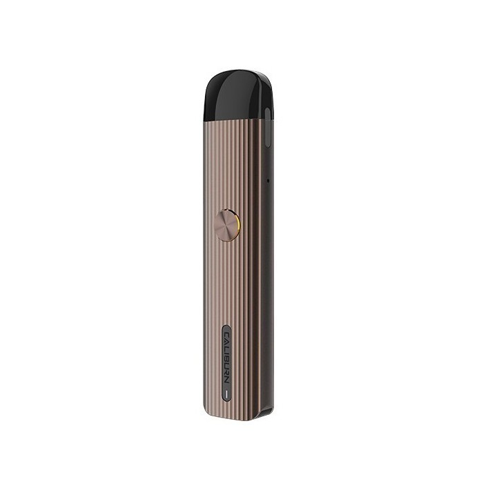 Uwell Caliburn G Pod Mod kahverengi, dikey çizgili, kompakt elektronik sigara.