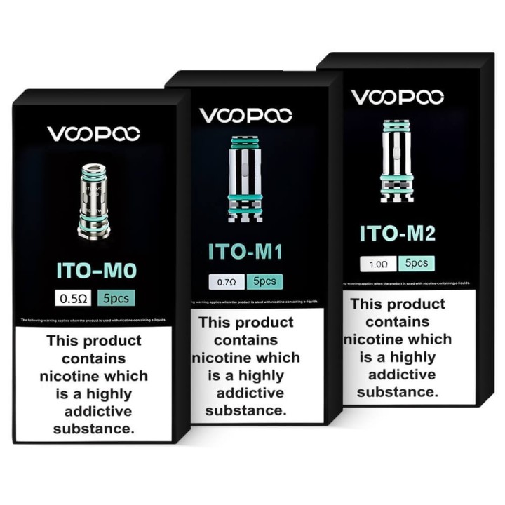 Voopoo ITO Coil çeşitleri (M0, M1, M2) 5'li paket, siyah kutu.