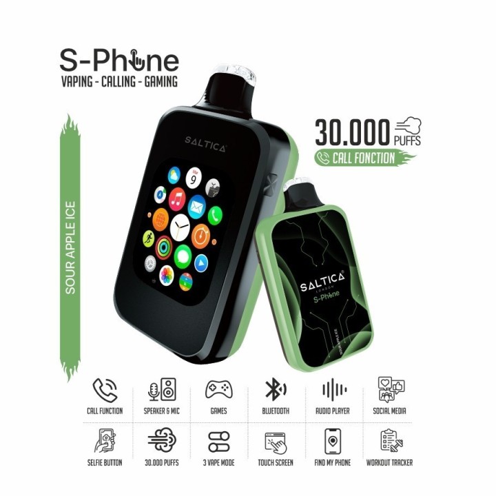 Saltica SPhone 30000 Sour Apple Ice Kullan At, Akıllı Telefon Görünümlü Elektronik Sigara