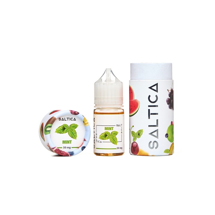 Saltica Mint Salt Likit 50mg şişe ve kutu ambalajı.