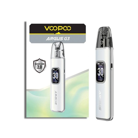 Beyaz Voopoo Argus G3 Pod Mod Elektronik Sigara, 30W Ekranlı