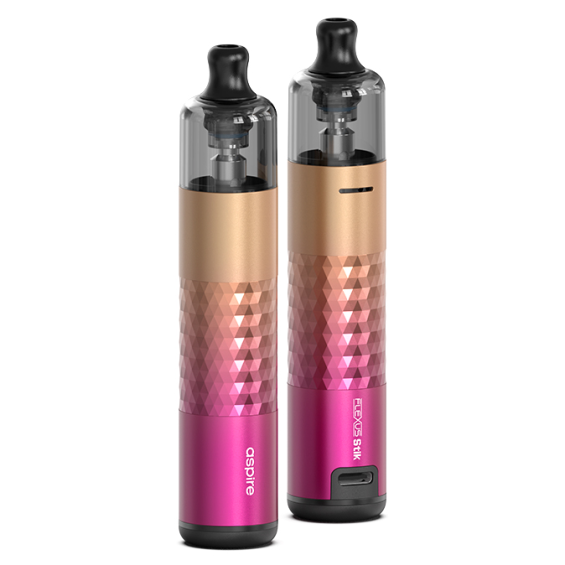 Aspire Flexus Stik Pod Mod pembe/altın renkli, elmas desenli, kompakt elektronik sigara.