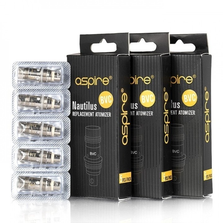 Aspire Nautilus BVC Coil yedek atomizer başlıkları, siyah kutulu paketleme.