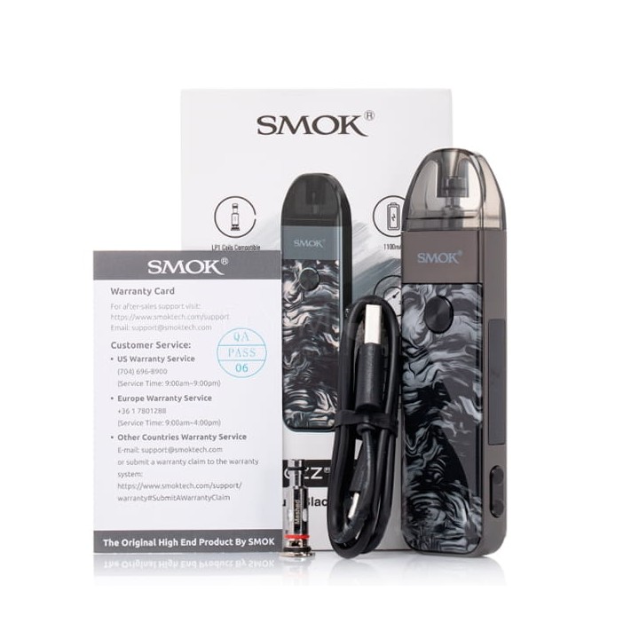 Smok Pozz Pro Pod kiti siyah beyaz mermer desenli kutu içeriği