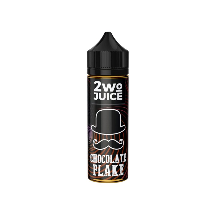 2Wo Juice Chocolate Flake E Likit, siyah şişe, bıyıklı şapka logosu.