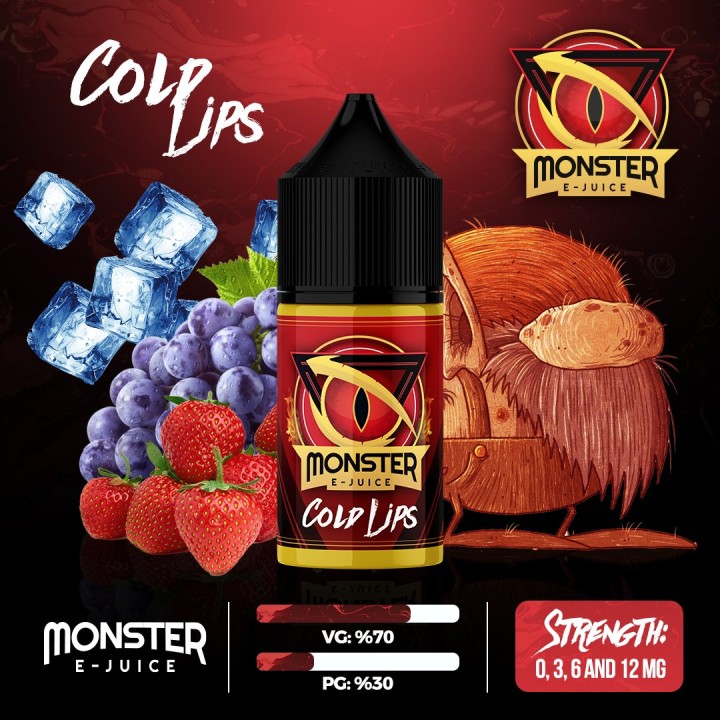 Monster Cold Lips E-Likit çilek üzüm buzlu aroma likit şişesi.